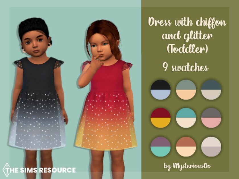 Dress With Chiffon And Glitter Toddler Sims 4 CC