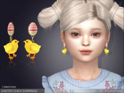 Easter Chicks Earrings For Kids Sims 4 CC