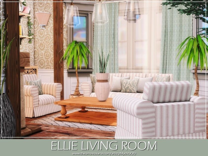 sims 4 cc ellie living room by mychqqq 2