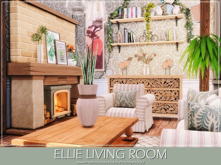 sims 4 cc ellie living room by mychqqq 3