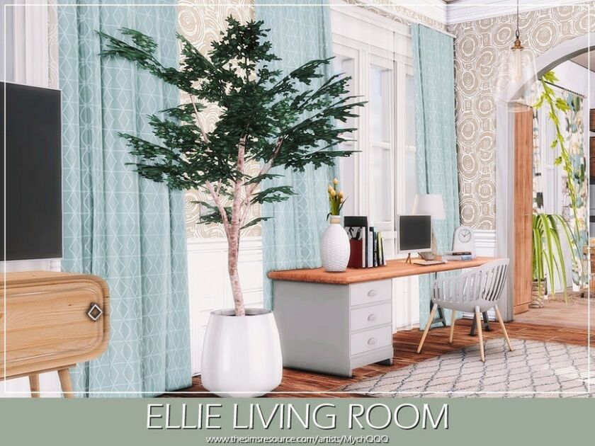 sims 4 cc ellie living room by mychqqq 6