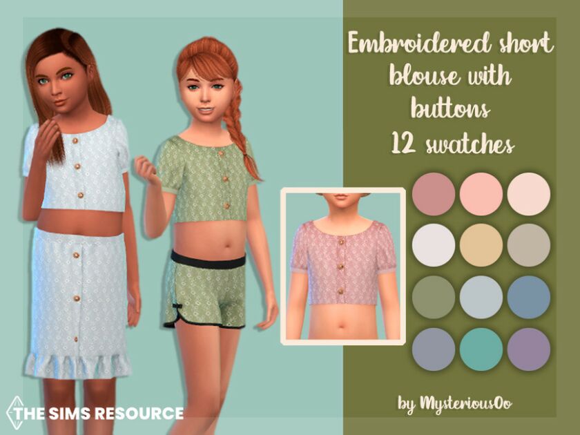 Embroidered Short Blouse With Buttons By Mysteriousoo Sims 4 CC