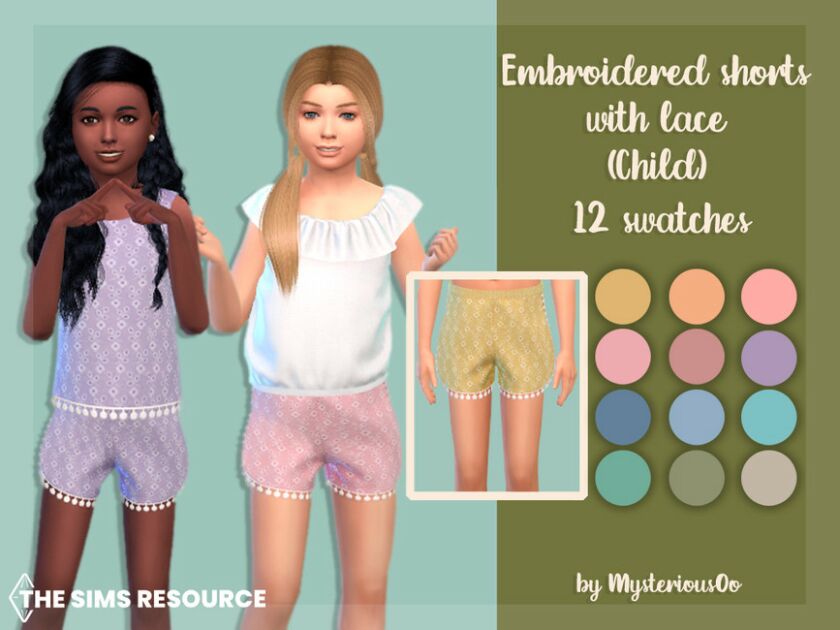 Embroidered Shorts With Lace Child By Mysteriousoo Sims 4 CC