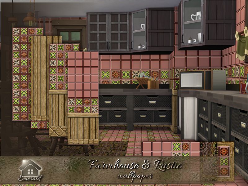 Farmhouse & Rustic Wallpaper By Emerald Sims 4 CC