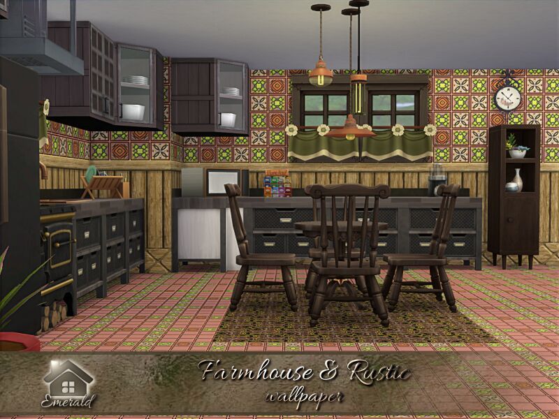 sims 4 cc farmhouse rustic wallpaper by emerald 2