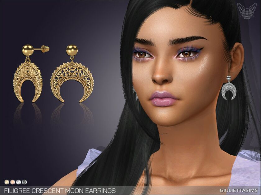 Filigree Crescent Moon Earrings By Feyona Sims 4 CC