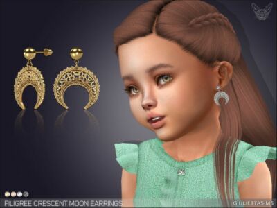 Filigree Crescent Moon Earrings For Toddlers By Feyona Sims 4 CC