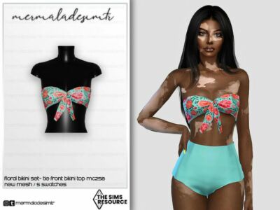 Floral Bikini SET- TIE Front Bikini TOP MC258 By Mermaladesimtr Sims 4 CC