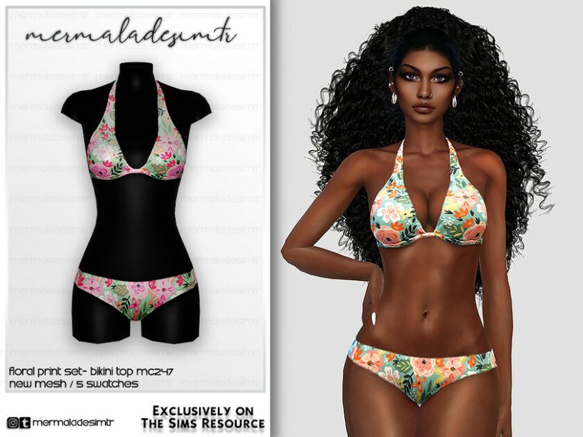 Floral Print SET- Bikini TOP MC247 By Mermaladesimtr Sims 4 CC