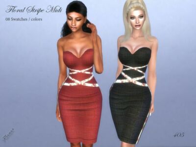 Floral Stripe Midi By Pizazz Sims 4 CC