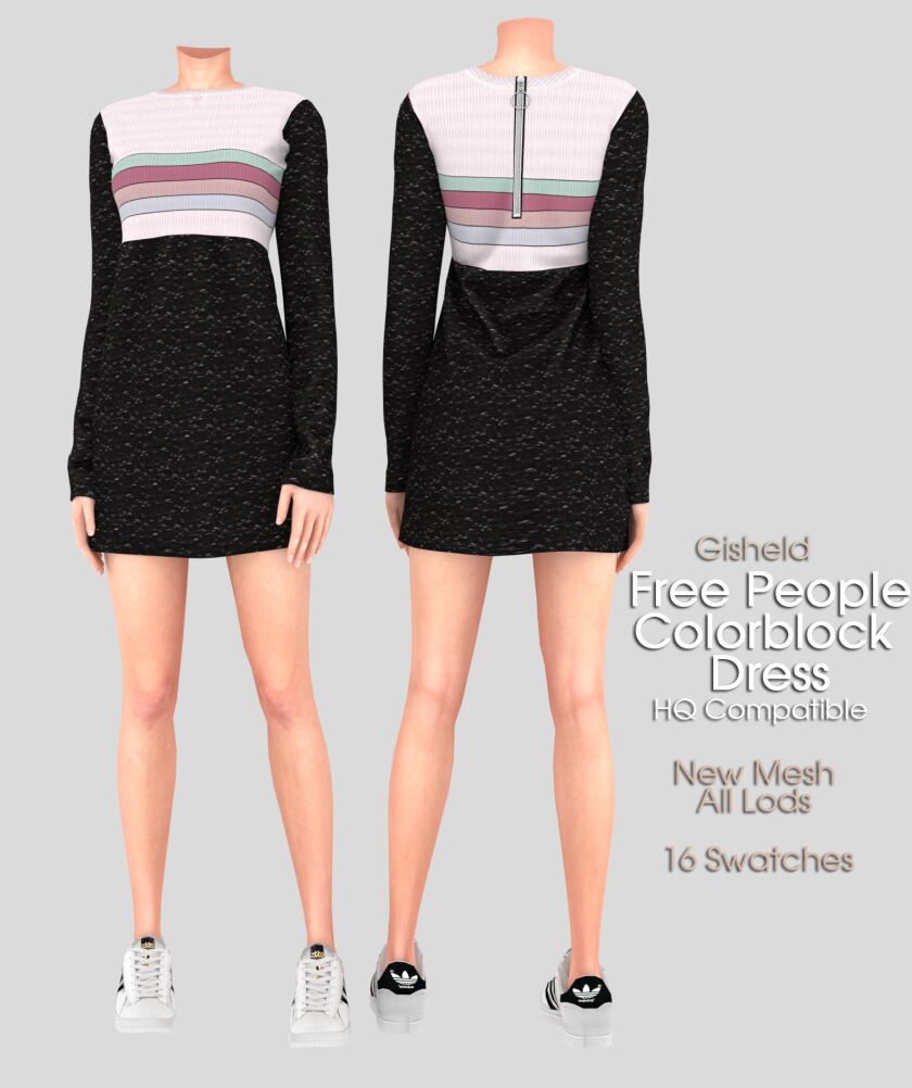 Freepeople Colorblock Dress By Gisheld Sims 4 CC