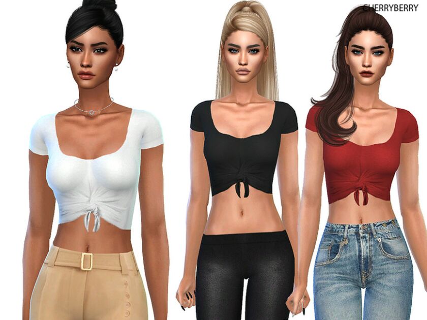 Front Knot TOP By Cherryberrysim Sims 4 CC