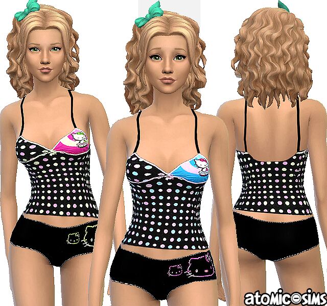 Glamsim Hello Kitty DOT Black Underwear Conversion By Atomic-Sims Sims 4 CC