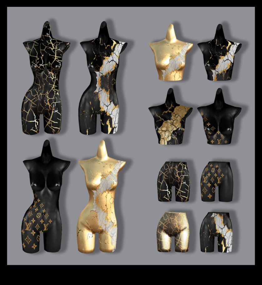 sims 4 cc gold body sculpture with pattern 2