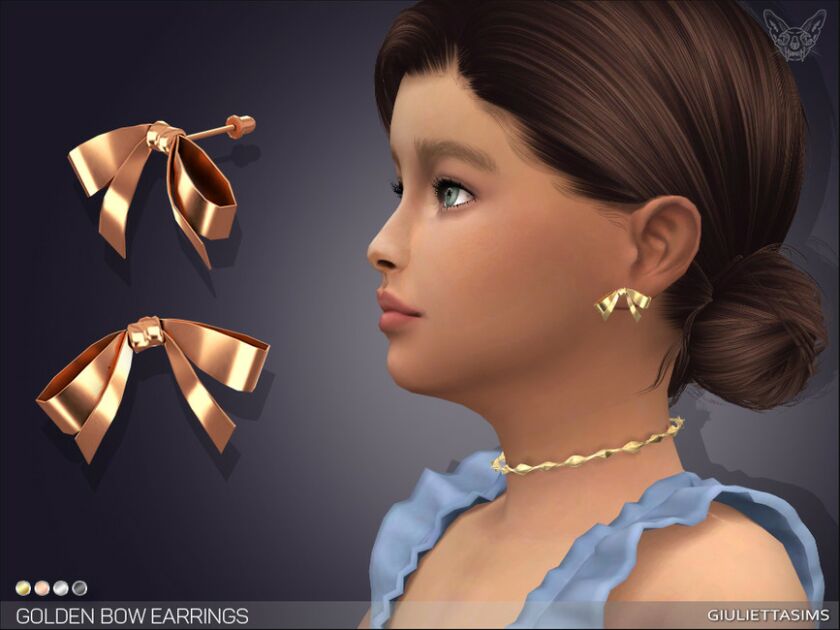 Golden BOW Earrings For Kids By Feyona Sims 4 CC