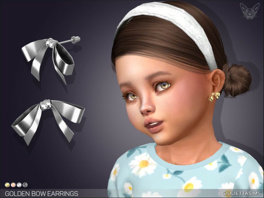 Golden BOW Earrings For Toddlers By Feyona Sims 4 CC