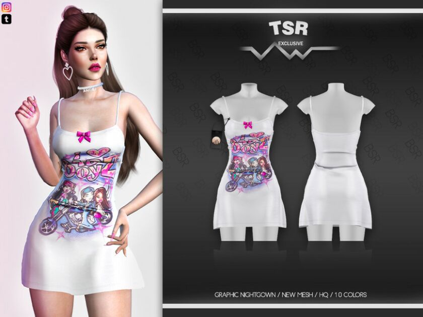 Graphic Nightgown BD534 By Busra-Tr Sims 4 CC