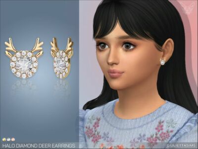 Halo Diamond Deer Earrings For Kids Sims 4 CC