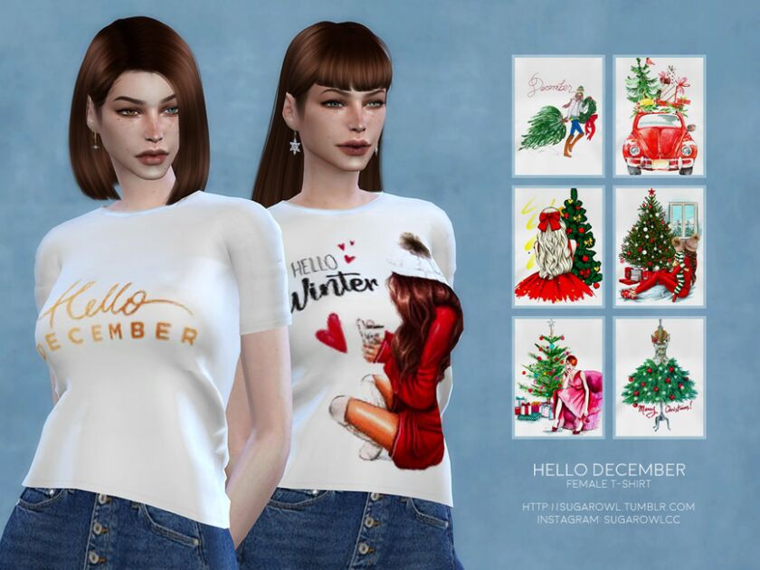 Hello December Female T-Shirt Sims 4 CC