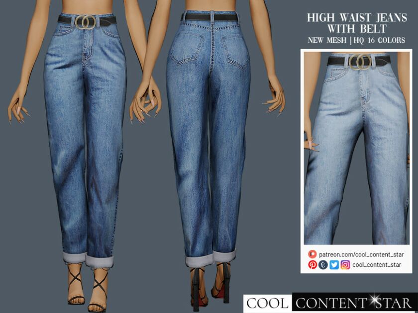 High Waist Jeans With Belt Sims 4 CC