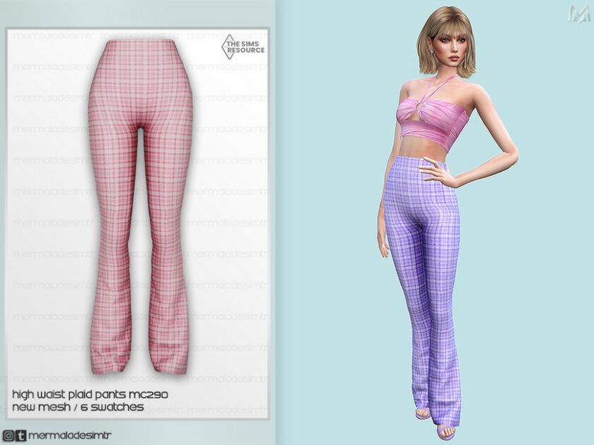 High Waist Plaid Pants MC290 By Mermaladesimtr Sims 4 CC