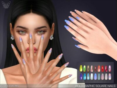 Holographic Square Nails By Feyona Sims 4 CC