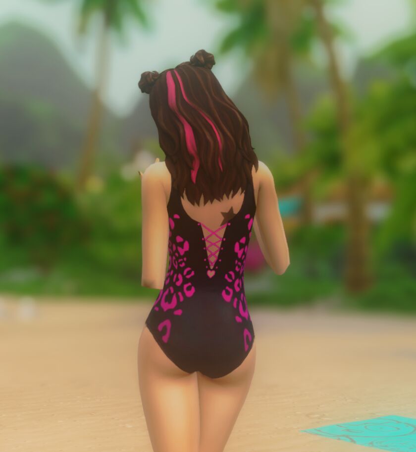 sims 4 cc hot pink leopard one piece 2