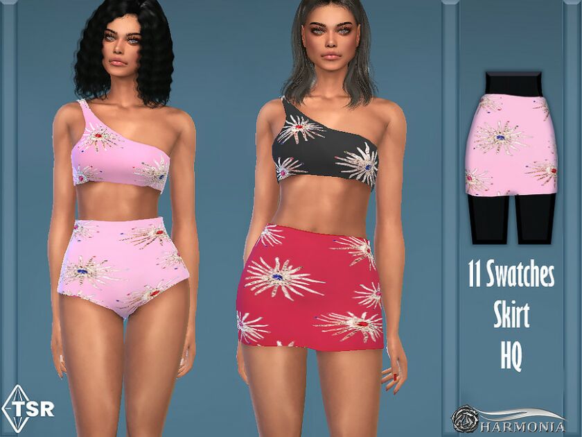 Ibiza Sequin Embroidered Skirt By Harmonia Sims 4 CC