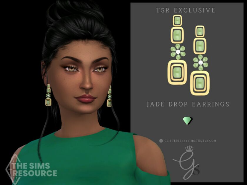 Jade Drop Earrings By Glitterberryfly Sims 4 CC