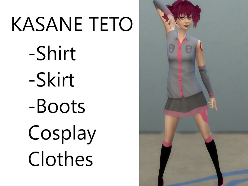 Kasane Teto Cosplay Clothes By Fair-It Sims 4 CC