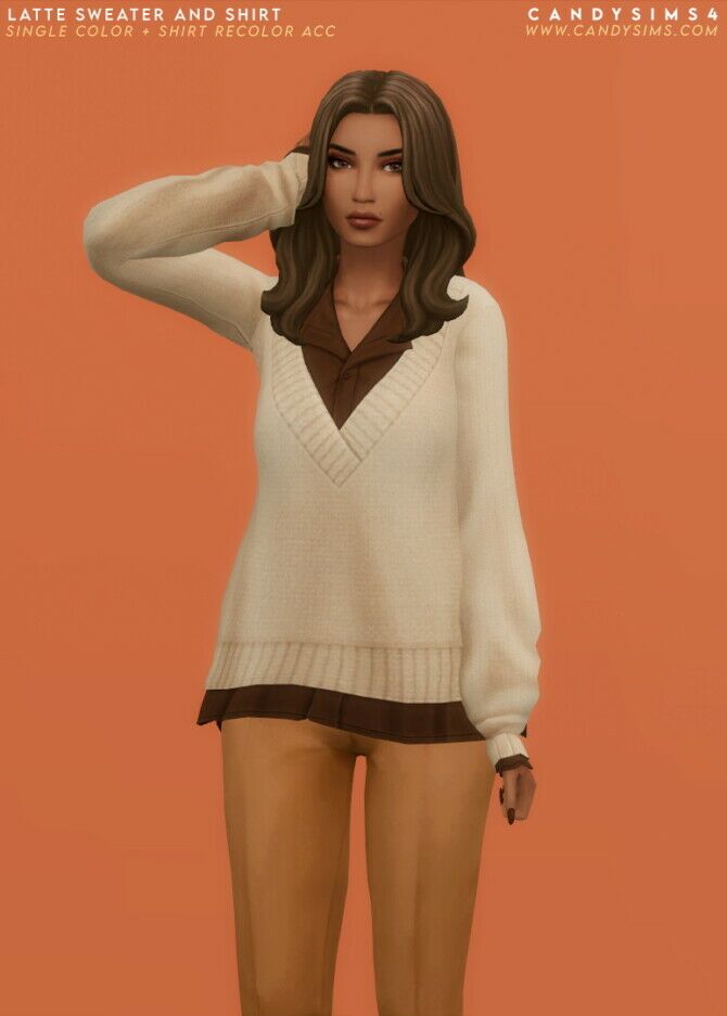 Latte Sweater And Shirt Sims 4 CC