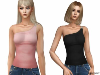 Laura ONE Shoulder TOP By Cherryberrysim Sims 4 CC