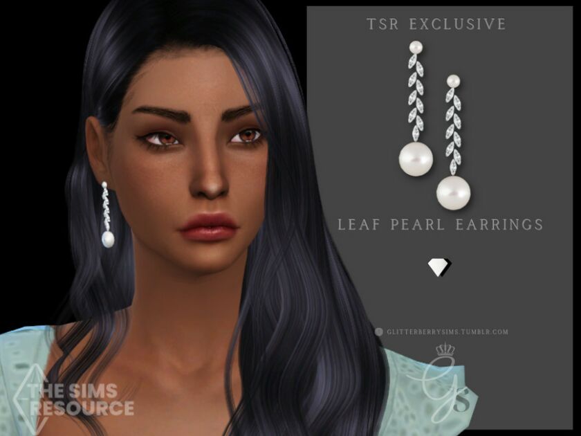 Leaf Pearl Earrings By Glitterberryfly Sims 4 CC