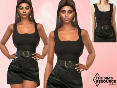 Leather Skirt Outfit With Belt By Saliwa Sims 4 CC