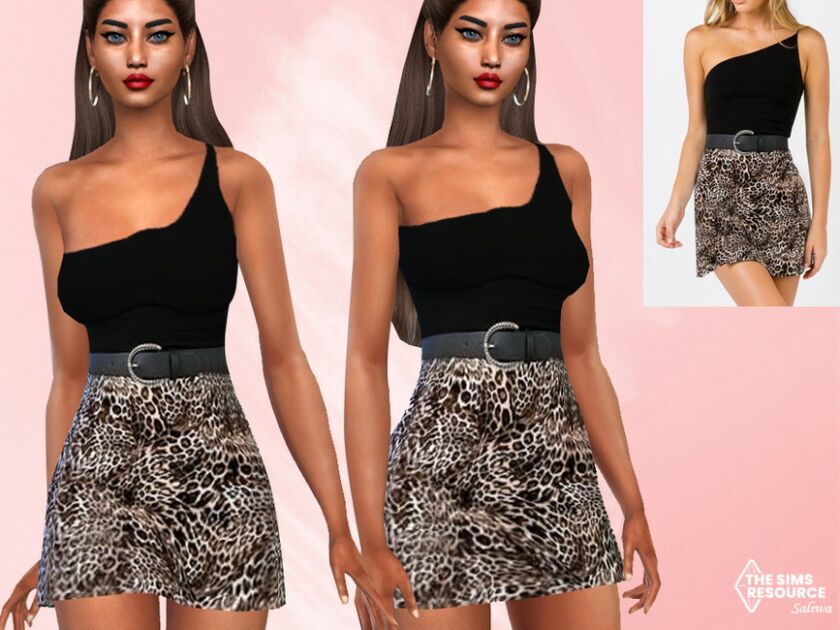 Leopard Skirt Outfit With Belt By Saliwa Sims 4 CC