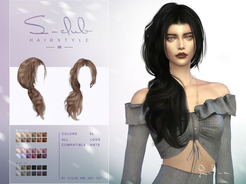 Long Curly Braid Hairstyle (Lilia) By S-Club Sims 4 CC