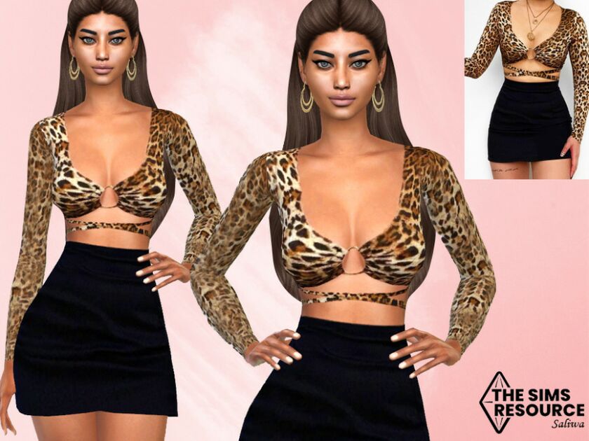 Long Sleeve Leopard Blouse By Saliwa Sims 4 CC