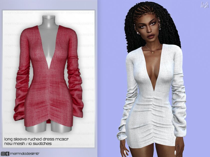 Long Sleeve Ruched Dress MC307 By Mermaladesimtr Sims 4 CC