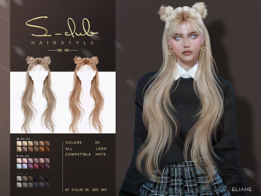 Long Straight Hair With Buns(Eliane) By S-Club Sims 4 CC