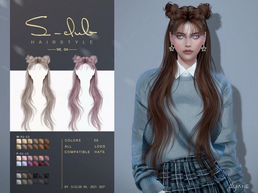 sims 4 cc long straight hair with bunseliane by s club by s club 2