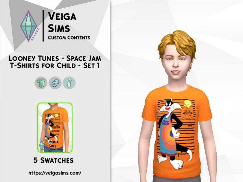 Looney Tunes – Space JAM T-Shirts For Child – SET 1 Sims 4 CC