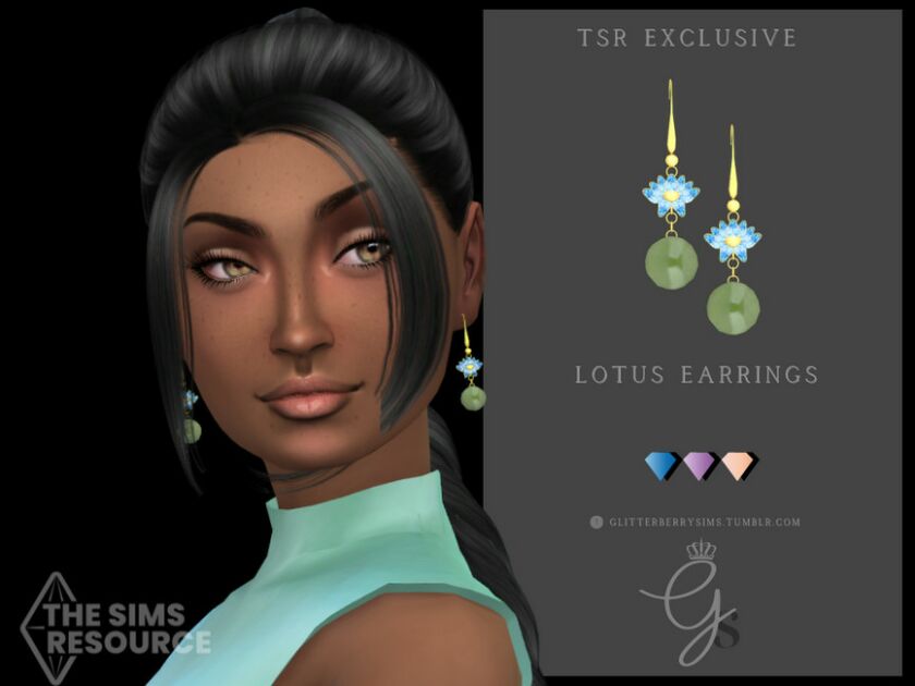 Lotus Earrings By Glitterberryfly Sims 4 CC