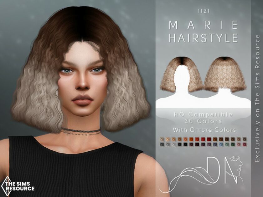 Marie Hairstyle With Curly Ombre Add-On Sims 4 CC