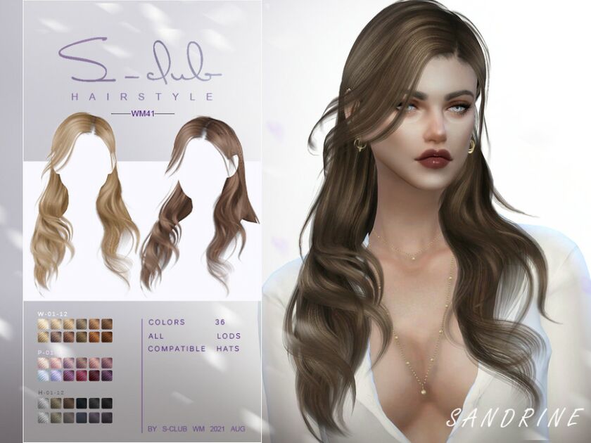 Medium Length Wavy Hair (Sandrine) By S-Club Sims 4 CC