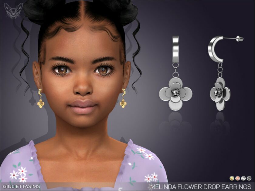 Melinda Flower Drop Earrings For Kids By Feyona Sims 4 CC