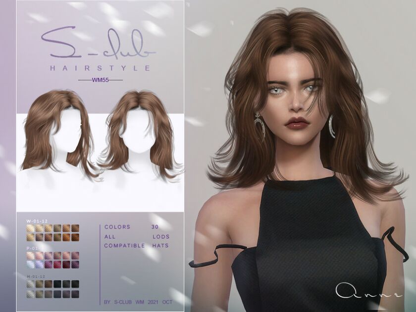 Mi-Long Curly Hairstyle(Anne) By S-Club Sims 4 CC