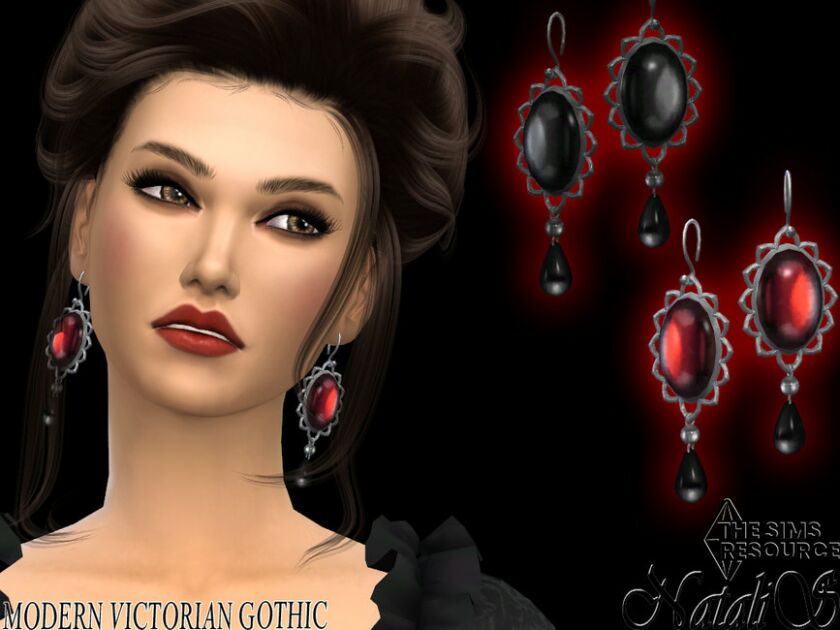 Modern Victorian Gothic Cabochon Earrings By Natalis Sims 4 CC