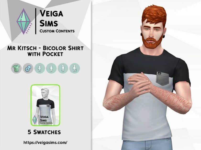 MR Kitsch – Bicolor Shirt With Pocket Sims 4 CC