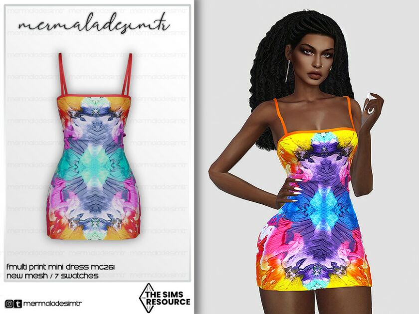 Multi Print Mini Dress MC261 By Mermaladesimtr Sims 4 CC