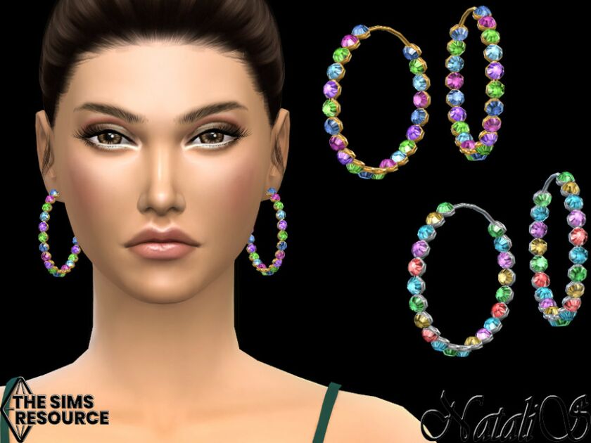 Multicolor Crystal Hoop Earrings By Natalis Sims 4 CC